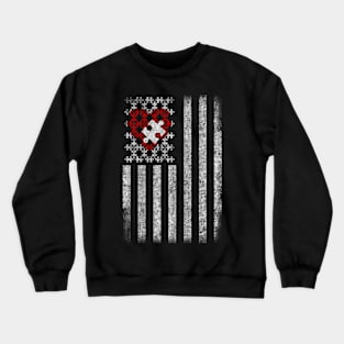 Autism American Flag He Puzzle Pieces Crewneck Sweatshirt